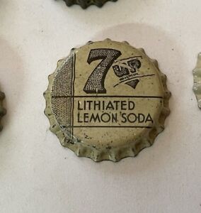 1930's Soda cap crown Seven Up 7 cone can flat bottle cork acl label LEMON litho