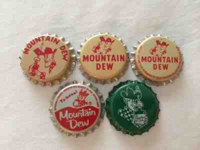 Vintage Mountain Dew Bottle Crown Cap Hillbilly "Evolution" Set