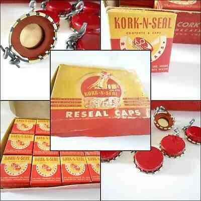 Vtg 40s OLD STORE STOCK DISPLAY Crown Cork Bottle Cap Seals FULL BOX Shiny Red