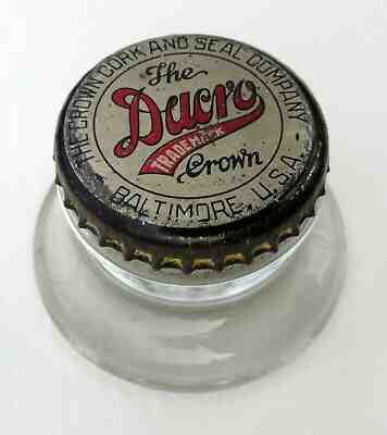 Vintage Crown Cork and Seal Glass Advertising Paperweight Oversize Bottle Cap