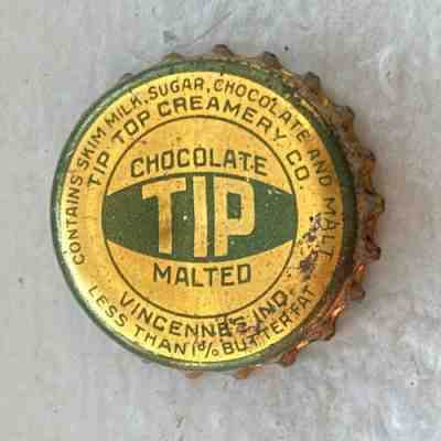 Vintage TIP TOP Chocolate Malted Dairy Soda Crown Cork Bottle Cap Indiana