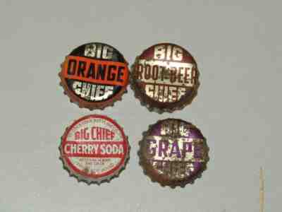4 Different Big Chief Soda bottle cap crowns