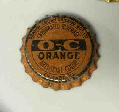 Orange Crush SODA crown cap bottle can flat crushy top tin cone ACL CHICAGO pop