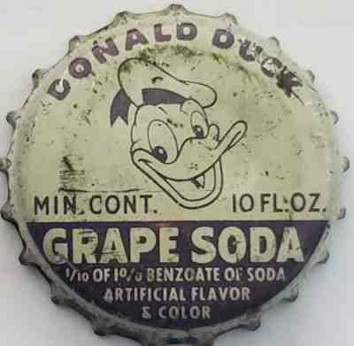 Donald Duck Grape Cork Lined Bottle Cap; Cork Crown; Disney; Lynchburg, VA; Used