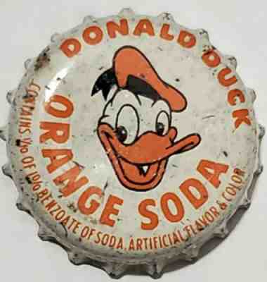 Donald Duck Orange Soda Cork Lined Bottle Cap; Cork Crown; Disney; Used