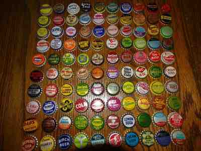 Lot of 100 cork lined soda bottle caps crowns many different obscure brands