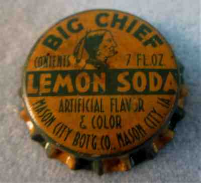 BIG CHIEF LEMON SODA Unused Cork Lined 7 oz Soda Bottle Cap MASON CITY IA Crown