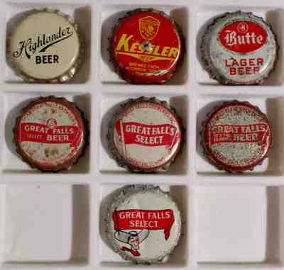 7 MONTANA CORK LINED BEER BOTTLE CAPS KESSLER HIGHLANDER GREAT FALLS BUTTE CROWN