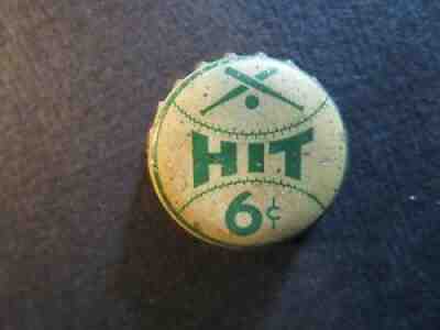 VINTAGE RARE HIT BEVERAGE 6Â¢ USED CORK BOTTLE CAP CROWN DARK GREEN 1930's,1940's