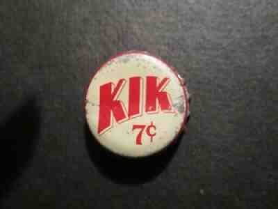 VTG RARE "KIK" BEVERAGE 7Â¢ USED CORK BOTTLE CAP CROWN WHITE & RED USED 1940's ?
