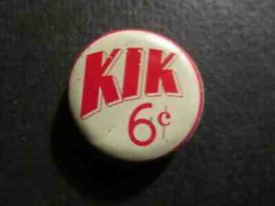 VINTAGE "KIK" BEVERAGE 6Â¢ CORK BOTTLE CAP CROWN WHITE & RED USED 1940,1950's