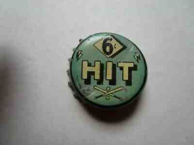 VINTAGE "HIT" BEVERAGE CORK BOTTLE CAP CROWN BLUE GREEN 6Â¢ USED 1940,1950's
