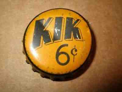 VINTAGE "KIK" 6Â¢ USED YELLOW ORANGE BEVERAGE CORK BOTTLE CAP CROWN 1930,1940's