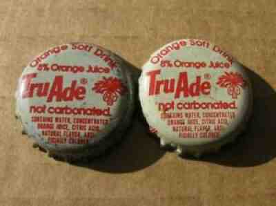 2 DIF TRU ADE ORANGE DRINK SODA PL BOTTLE CAP SOUTH CAROLINA SC TAX VINTAGE
