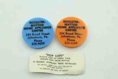 Vintage Soda Pop Bottle Plastic Cap Lid Advertising Schuster Maytag Johnstown PA
