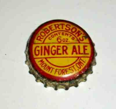 Vintage Robertson's Ginger Ale Soda Bottle Cork Cap Mount Forest Canada Used