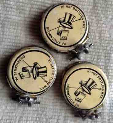 3 Vintage Brownsville Pa High Hat Bottling Works Bottle Cap Kork N Seal
