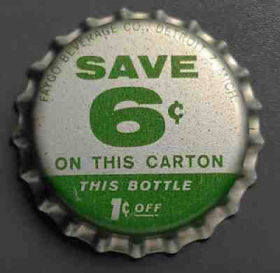 Vintage Unused Faygo Save 6 Cents Cork Bottle Cap - Detroit, Mich.