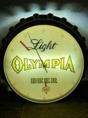 VINTAGE OLYMPIA BEER CLOCK - BOTTLE CAP STYLE!! ADVERTISING THAT WORKS GREAT!!!