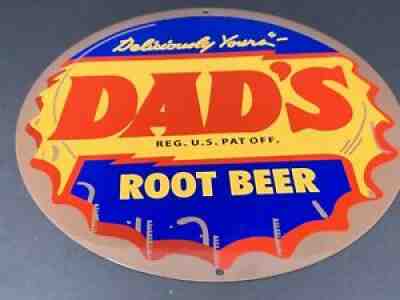VINTAGE DADS ROOT BEER BOTTLE CAP METAL SIGN 12" SODA POP ADVERTISING DISPLAY