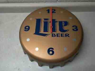 Vintage Miller Lite Beer Bottle Cap Top Advertising Wall Clock (Works Perfectly)
