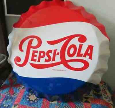 Vintage Pepsi-Cola Sign Pepsi Button Sign Pepsi Bottle Cap Sign BIG 27" Diameter