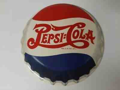 9" Vintage metal Pepsi Cola double dot bottle cap sign Philadelphia Badge Co.
