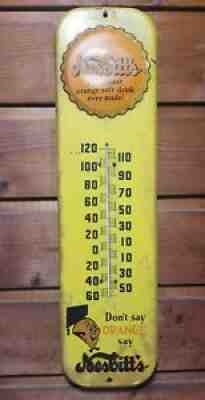Vtg 1950s 60s Nesbitt's Orange Soda Pop Thermometer Embossed Bottle Cap Sign 27â?