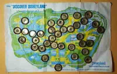 Vintage 1969 Discover Disneyland Map & Coke Bottle Caps Complete