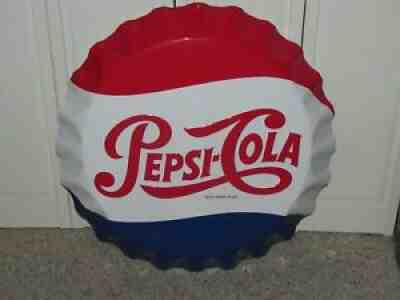 Vintage STOUT 26 1/4" PEPSI-COLA Bottle Cap Metal SIGN Nice Used
