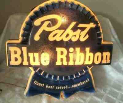 VINTAGE PABST BLUE RIBBON BEER-LIGHTED BOTTLE CAP SIGN 18 1930 40 