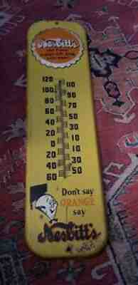 Vintage Nesbitts Orange Soda Pop Bottle Cap Thermometer Gas Oil Advertising Sign