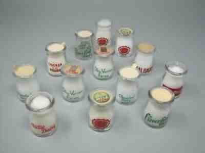 Lot of 13 Vintage Mini Cream Dairy Bottle Sealtest Dhu Varren Cloverleaf Ideal +