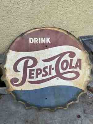 Vintage Pepsi Cola Bottle Cap Sign Coke Antique Tin 2 1/2 feet Big
