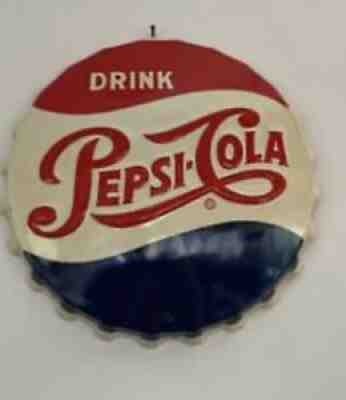 Vintage Pepsi-Cola Metal Bottle Cap Sign 1968