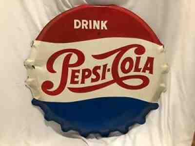 Vintage Drink Pepsi Cola 31â? diameter bottle cap metal enamel advertising Sign