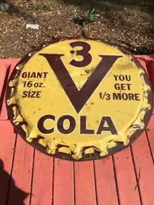 Original V3 Vess Coca Cola Soda Pop Bottle Cap Metal Sign 29â? 1950â??s Vintage