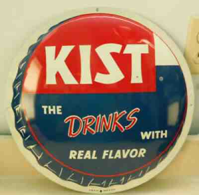 Vintage 1990s repro Kist Soda cola bottle cap sign Disk 15"