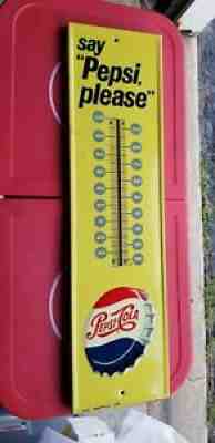 VINTAGE Pepsi Cola say Pepsi please bottle cap Thermometer Sign
