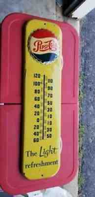 VINTAGE Pepsi Cola say Pepsi please bottle cap Thermometer Sign