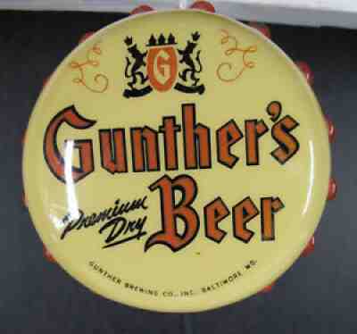 Vintage 1940's-50's Gunther's Premium Dry Beer Lighted Bottle Cap Bar Sign yqz