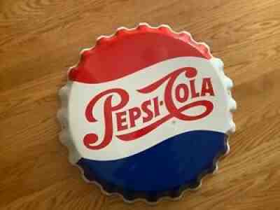 Vintage Pepsi-Cola Metal Bottle Cap Sign 1968