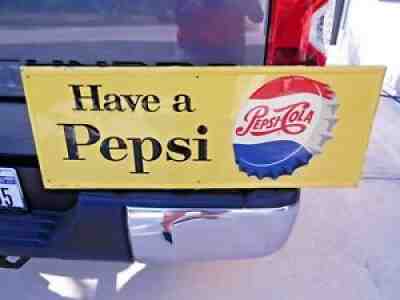 Original vintage HAVE A PEPSI embossed tin sign with PEPSI COLA Bottle Cap image