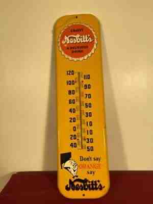 Vintage Nesbitts Orange Soda Bottle Cap Thermometer Advertising Sign 27''