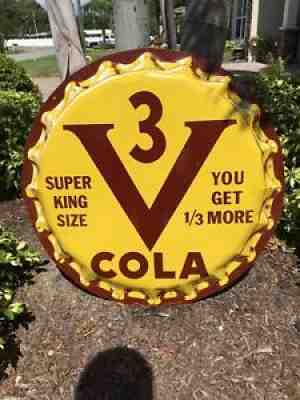 Original V3 Vess Coca Cola Soda Pop Bottle Cap Metal Sign 29â? 1950â??s Vintage