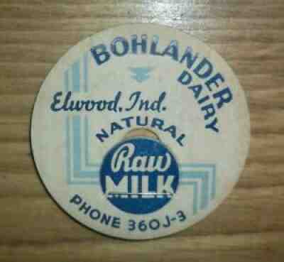 Vintage Milk Bottle Cap : BOHLANDER DAIRY of ELWOOD INDIANA cap only RARE !!!