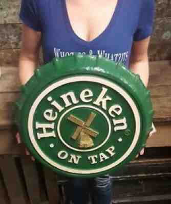 Vintage Heineken Sign On Tap Beer Bottle Cap Sign 19â? from 1984. Made in USA.
