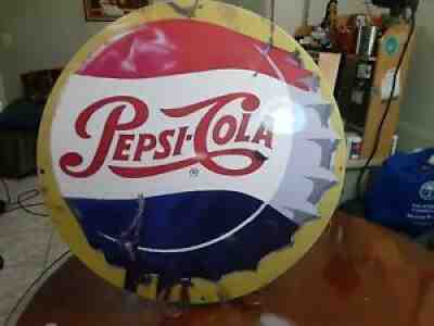 Pepsi-Cola Vintage Old Style Button Sign Pepsi Bottle Cap Sign BIG 24" Diameter