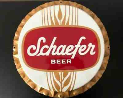 Vintage Aluminum SCHAEFER BEER Bottle cap sign (RARE)