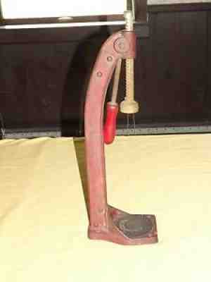 VINTAGE BEER SODA MADE IN USA RED WOOD HANDLE METAL BOTTLE CAPPER